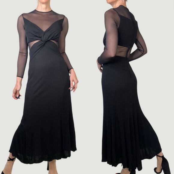 Cache Tadashi sheer illusion maxi dress vintage 90s Y2K mesh long sleeve gown S - Picture 3 of 14